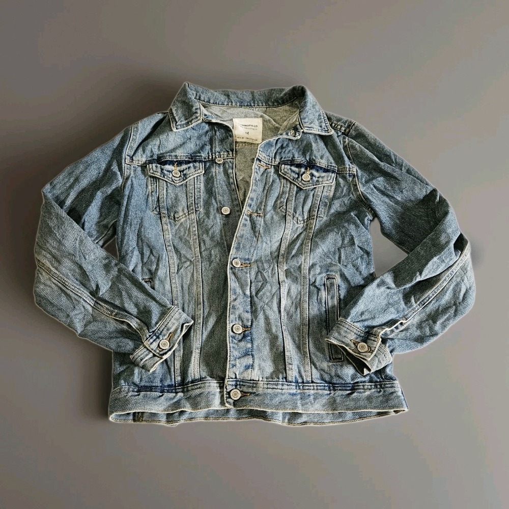 Springfield Jacket Women Small Blue Sz M Denim Distressed Trucker Bikercore